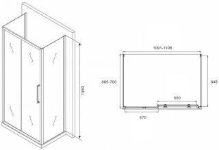 Душевой уголок ABBER Schwarzer Diamant AG30110H-S70-S70 110x70см хром